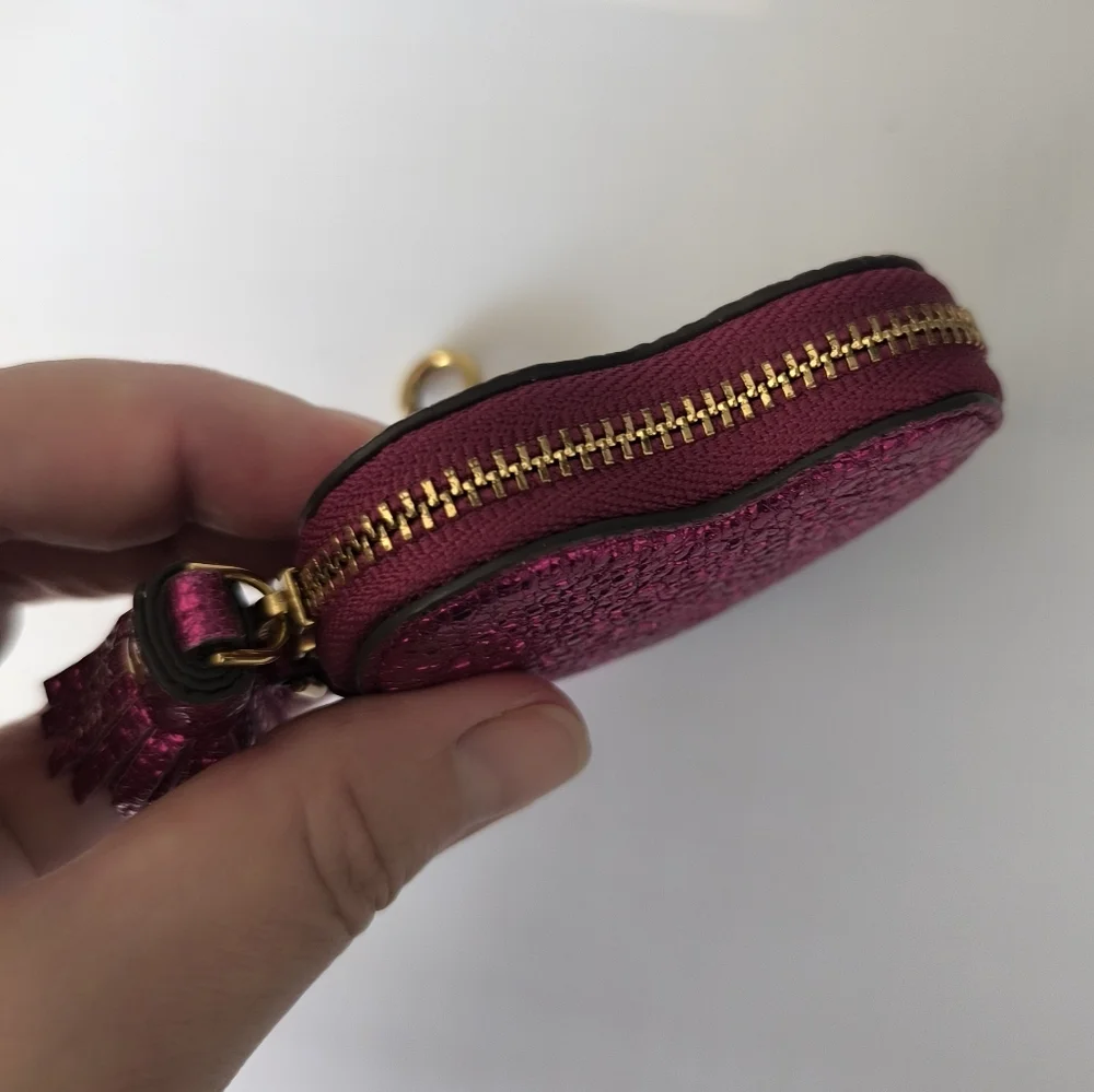 Anya Hindmarch Heart Coin Purse Bag Charm Magenta Leather